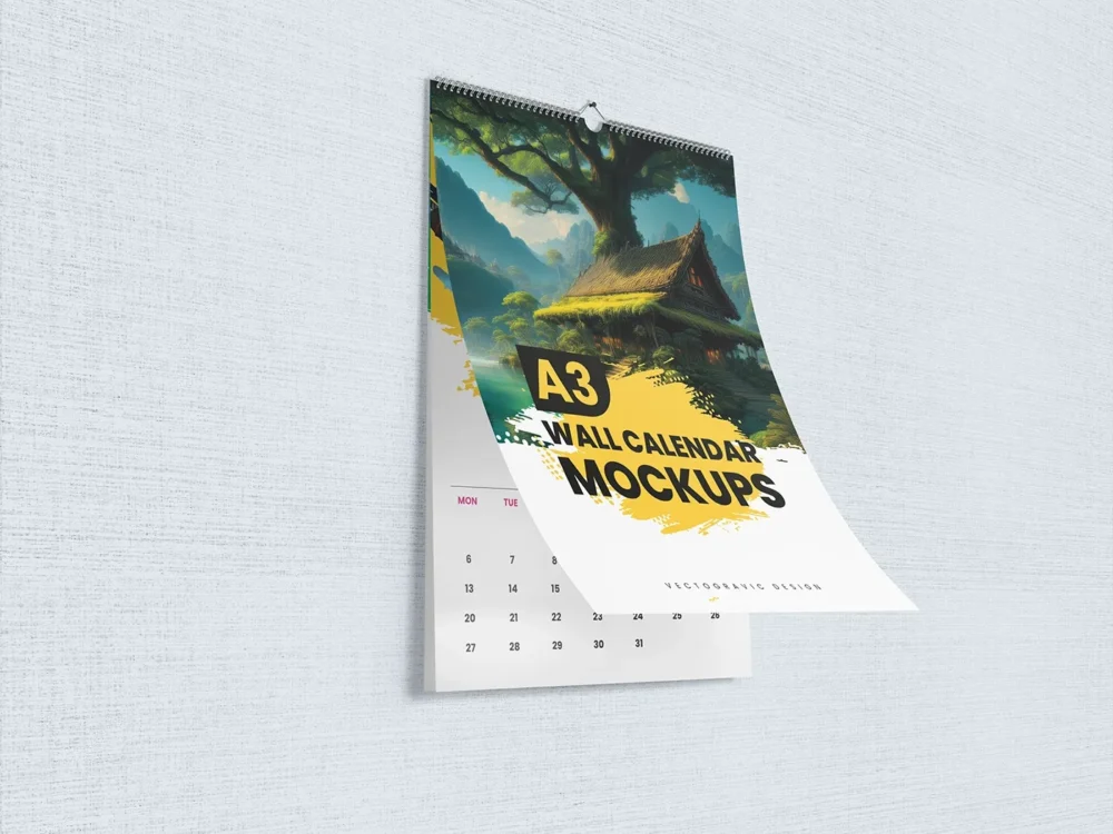  A3 Wall Calendar With Hook Mockups 