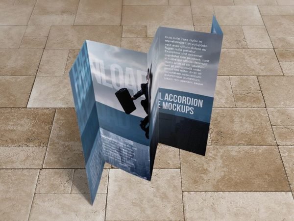 8.5×14 Five panel accordion brochure mockups
