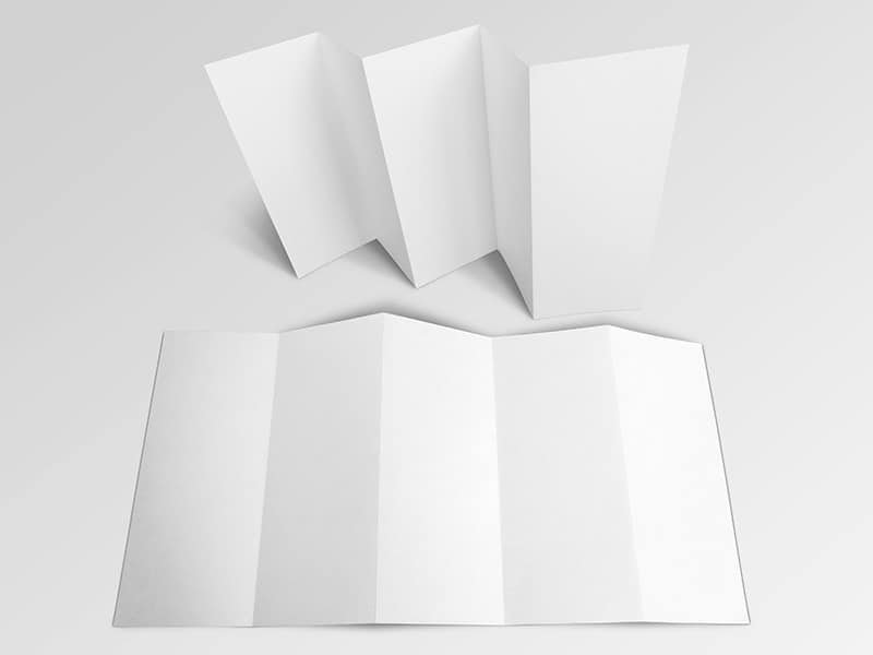 8.5×14 Five panel accordion brochure mockups