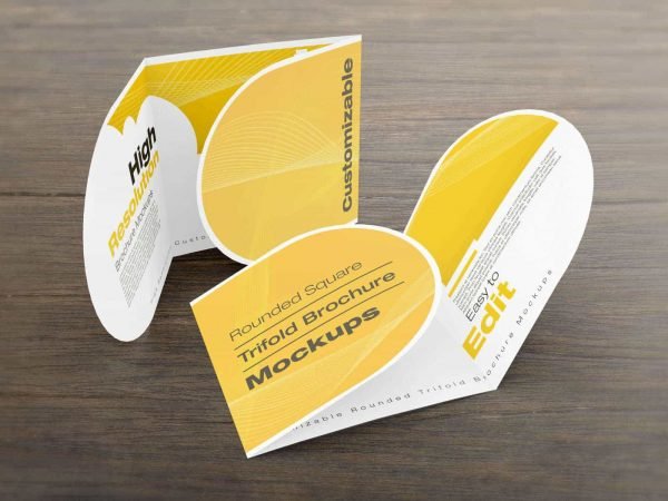 Rounded Square Tri-Fold Brochure Mockups