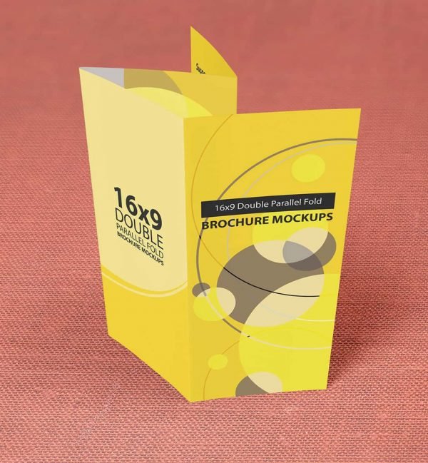16×9 Double Parallel Fold Brochure Mockups