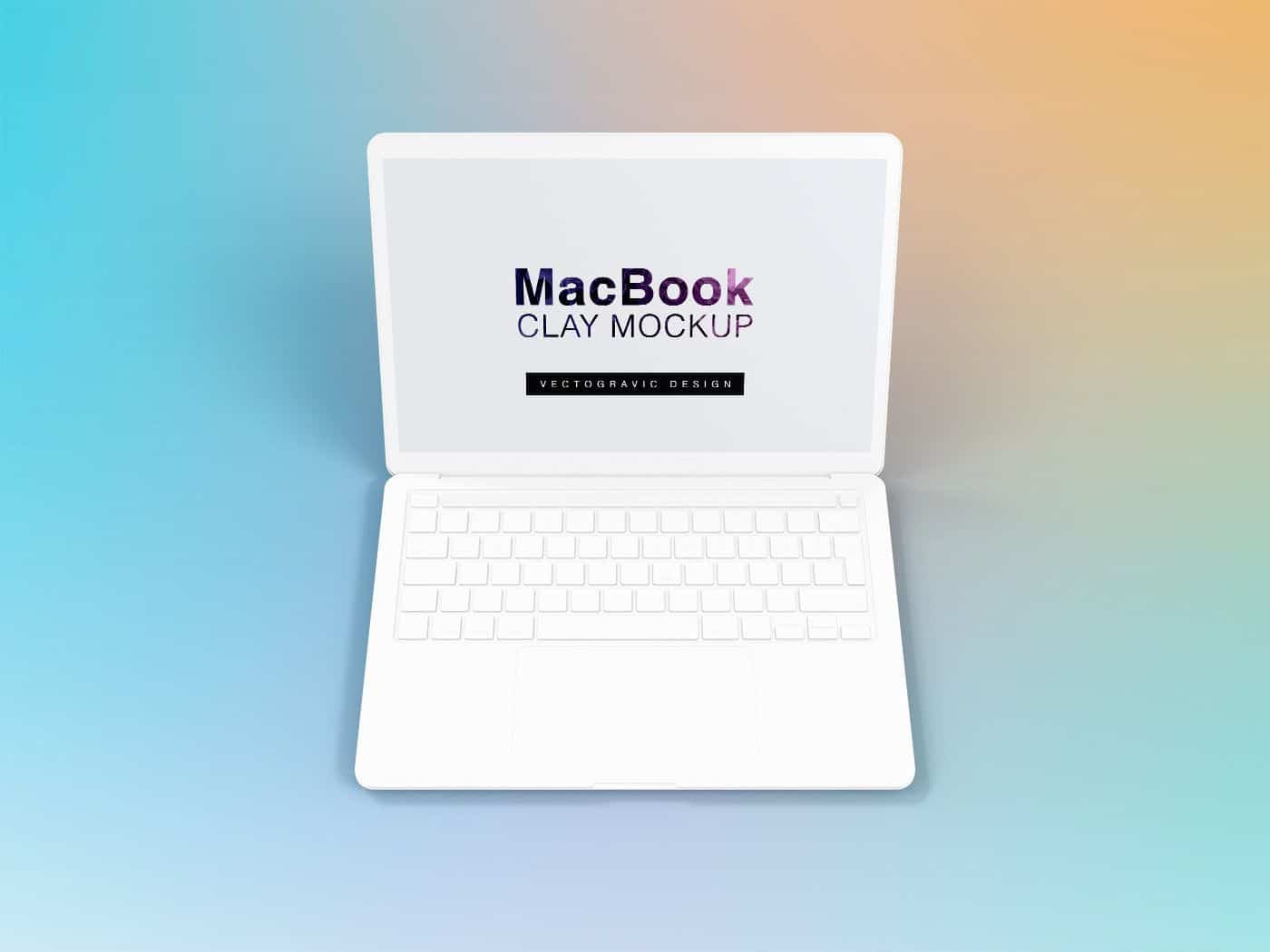 Center Top View Laptop Macbook Clay Free Mockups