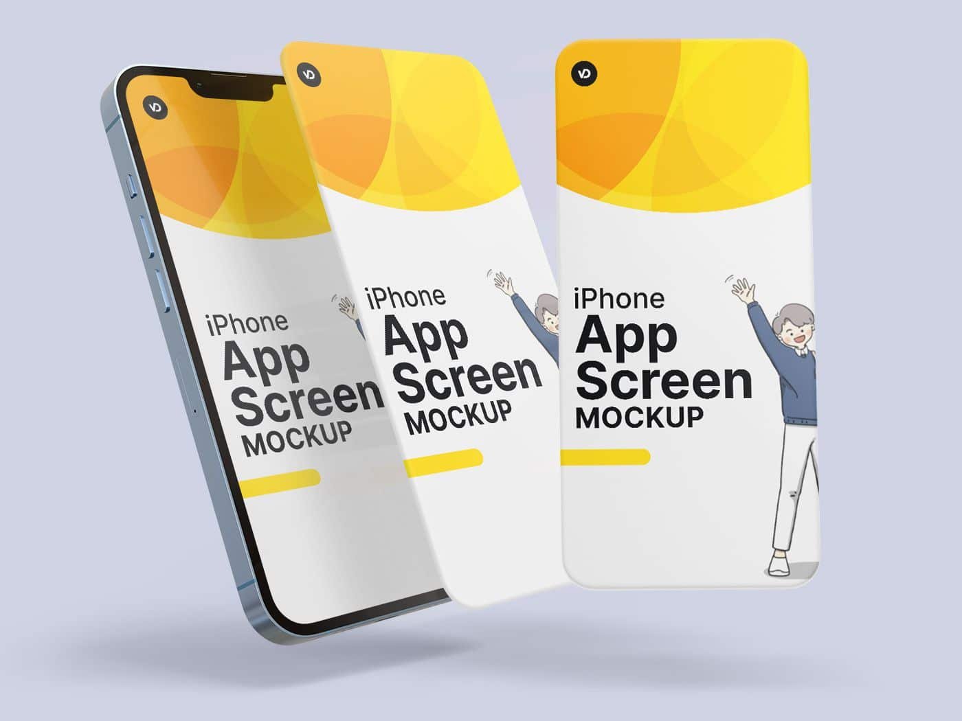 Floating iPhone App Screen Mockups