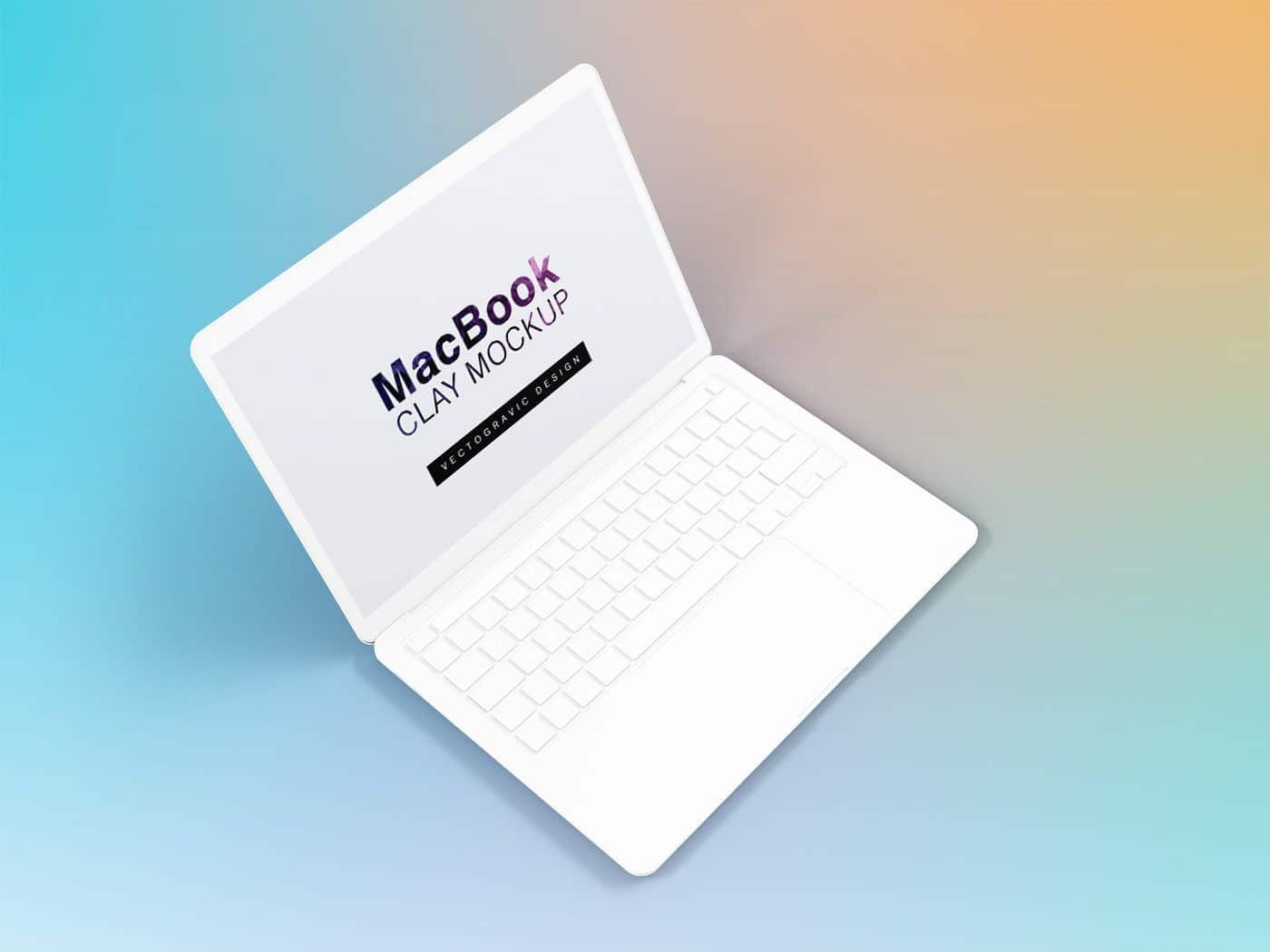 Left Top View Laptop Macbook Clay Free Mockups