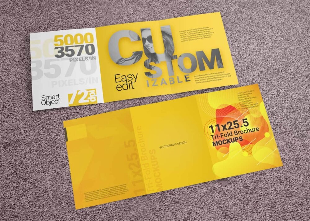  11x25.5 Tri-Fold Brochure Mockup Template 