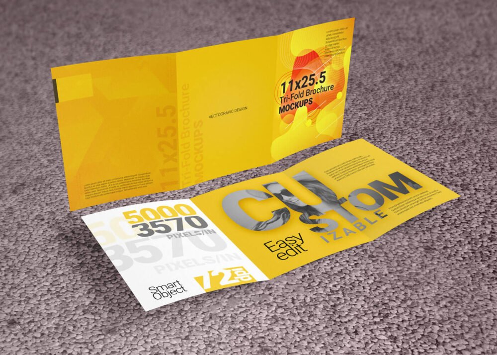  11x25.5 Tri-Fold Brochure Mockup Template 