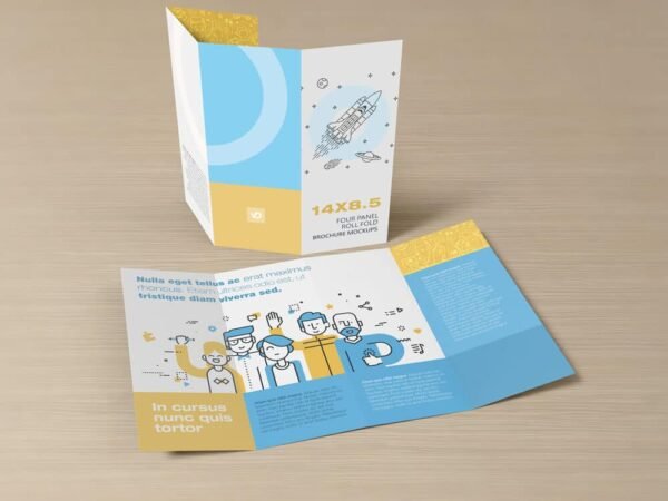 14 x 8.5 Four Panel Roll Fold Mockup