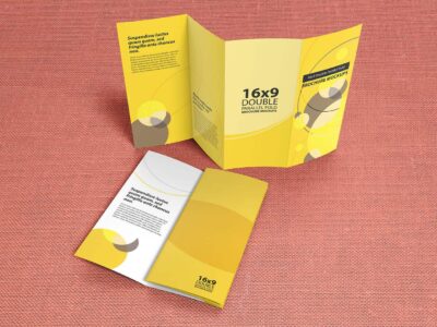16×9 Double Parallel Fold Brochure Mockups