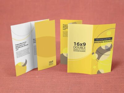 16x9 Double Parallel Fold Brochure Mockups