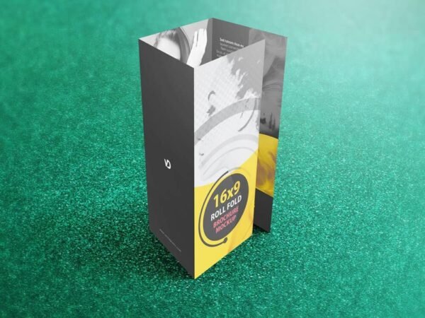 16 x 9 Four Panel Roll Fold Brochure Mockup