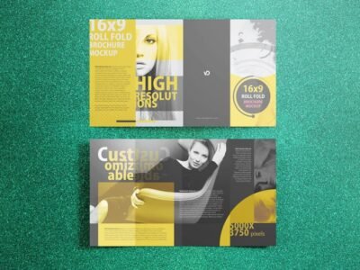 16 x 9 Four Panel Roll Fold Brochure Mockup