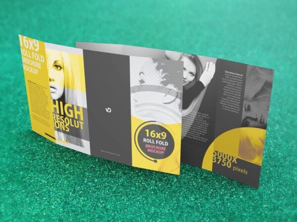 16 x 9 Four Panel Roll Fold Brochure Mockup