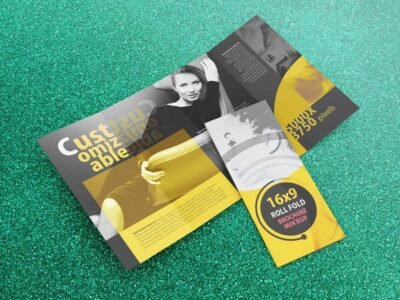 16 x 9 Four Panel Roll Fold Brochure Mockup