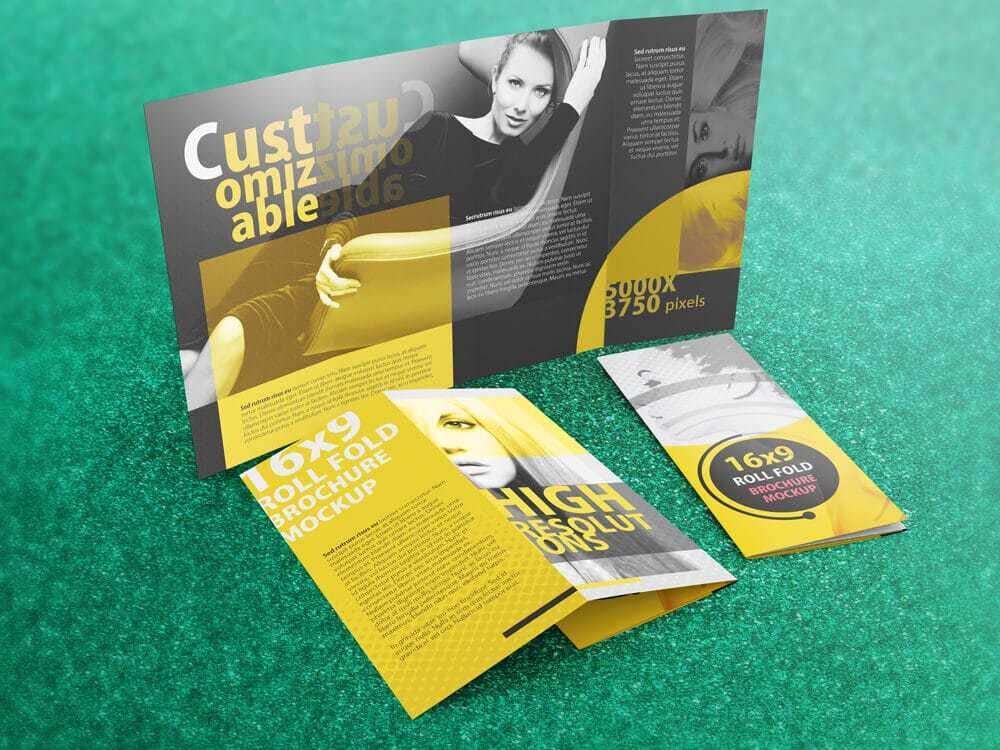  16 x 9 Four Panel Roll Fold Brochure Mockup 