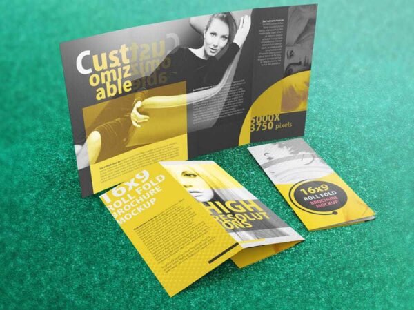 16 x 9 Four Panel Roll Fold Brochure Mockup