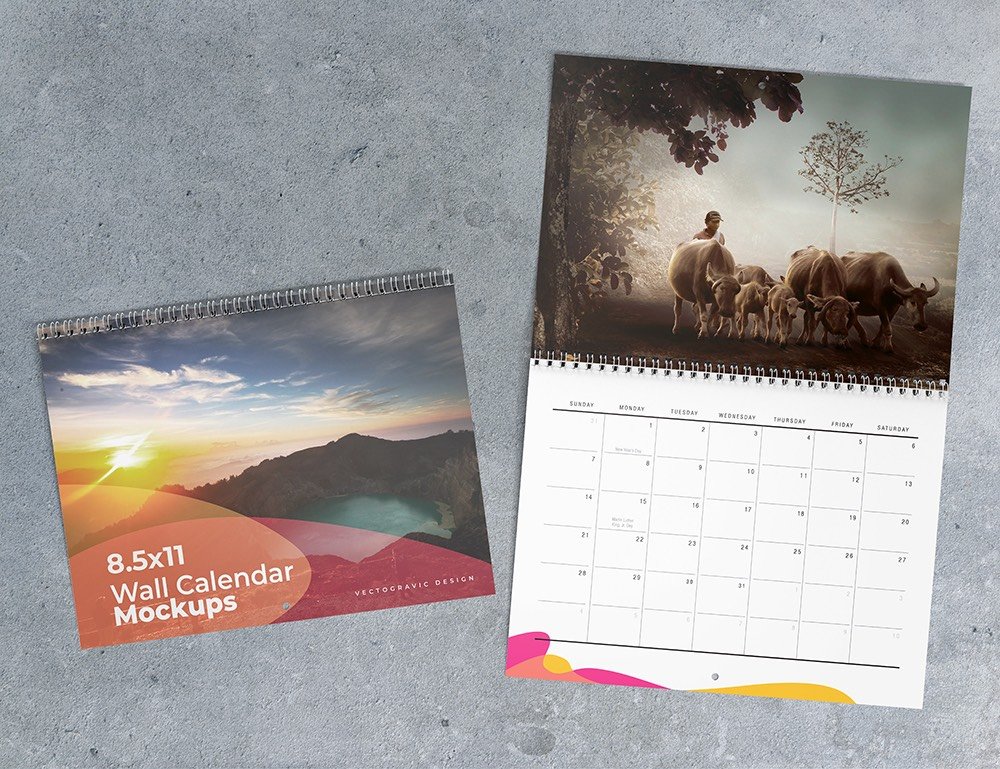 8.5x11 Wall Calendar Mockups Vectogravic Design