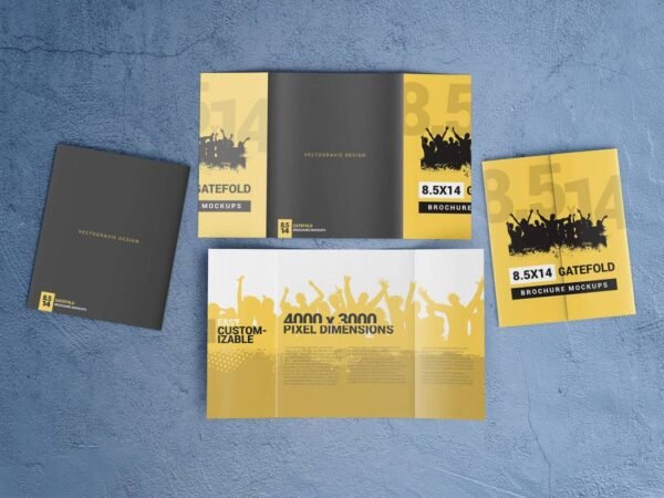 8.5x14 Gatefold Brochure Mockups