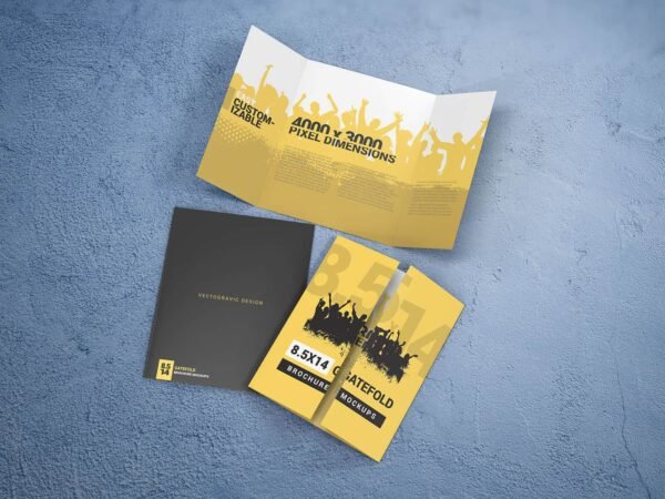 8.5x14 Gatefold Brochure Mockups