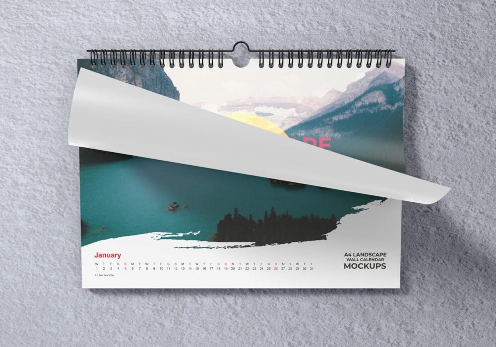  A4 Landscape Wall Calendar Mockups 