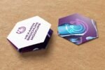 Center Folded Hexagon Brochure Mockups