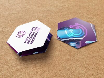 Center Folded Hexagon Brochure Mockups