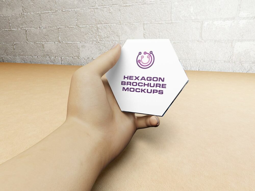  Center Folded Hexagon Brochure Mockups 