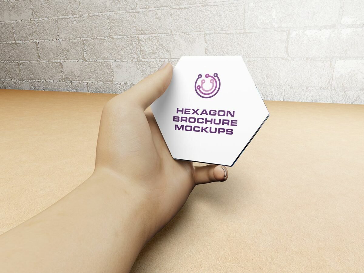 Center Folded Hexagon Brochure Mockups