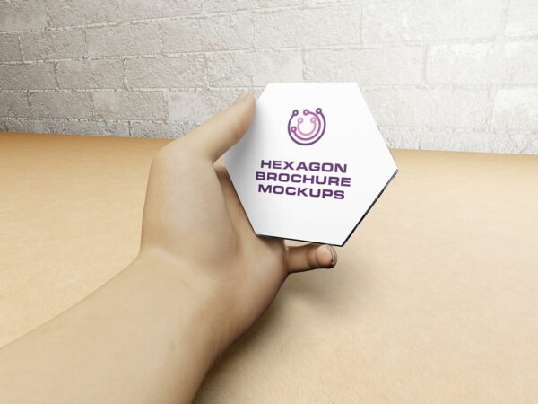 Center Folded Hexagon Brochure Mockups