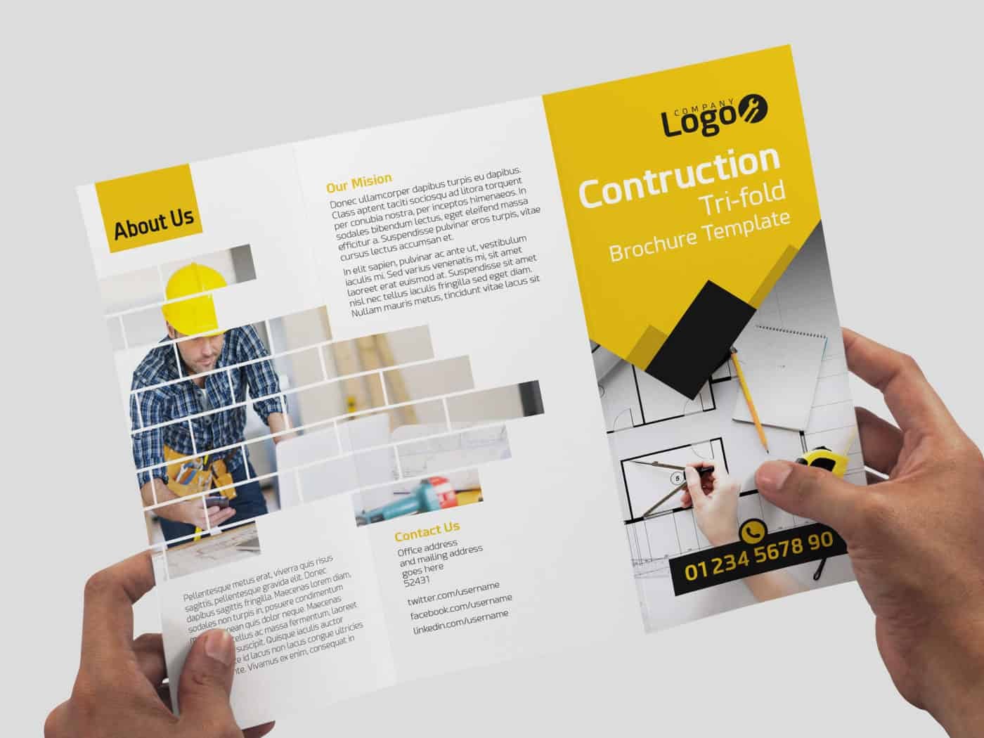 Customizable PSD Construction Trifold Brochure Template 06