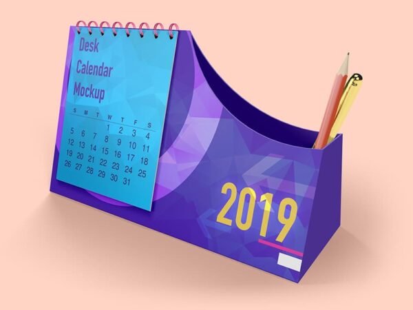 Desk Calendar With Pen Box Mockups 02