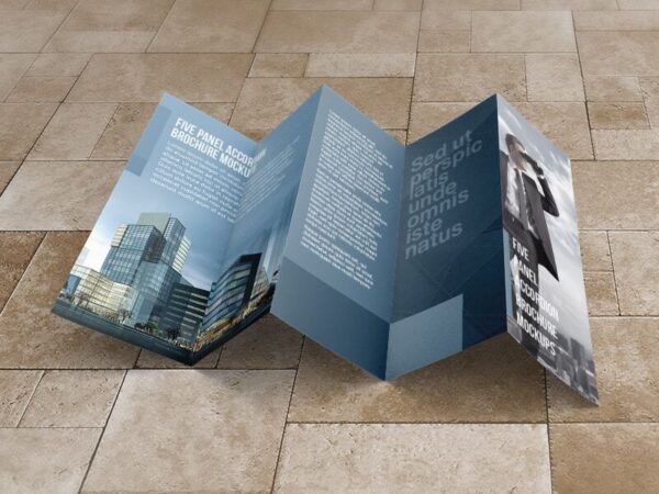 8.5x14 Five panel accordion brochure mockups