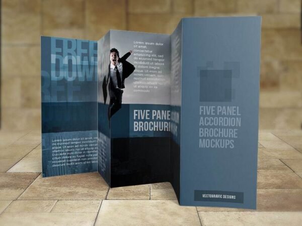 8.5x14 Five panel accordion brochure mockups