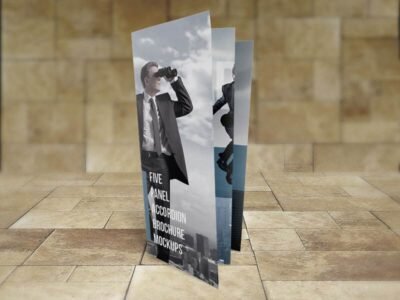 8.5x14 Five panel accordion brochure mockups