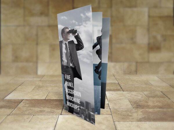 8.5x14 Five panel accordion brochure mockups