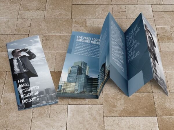 8.5x14 Five panel accordion brochure mockups