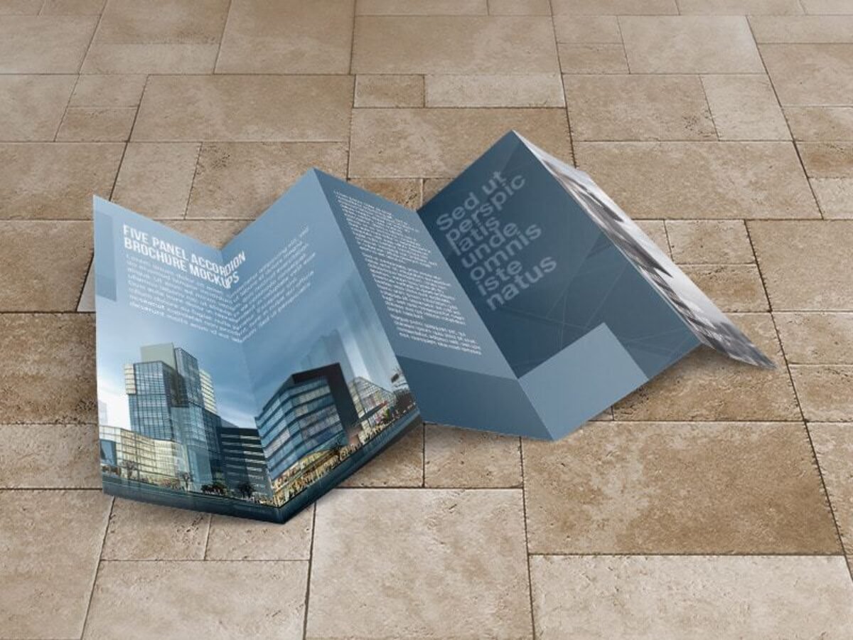 8.5x14 Five panel accordion brochure mockups