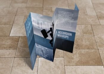 8.5x14 Five panel accordion brochure mockups