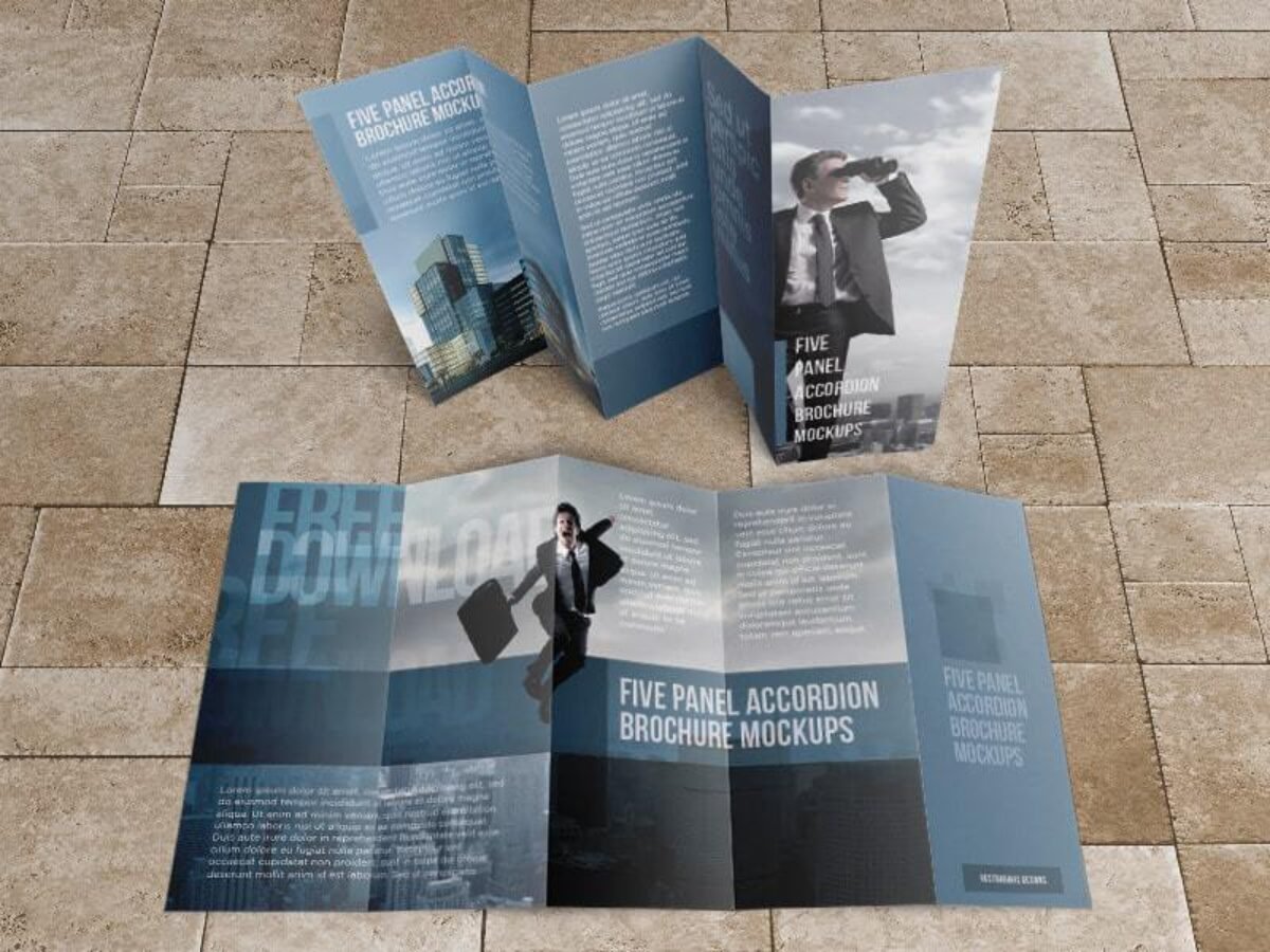 8.5x14 Five panel accordion brochure mockups