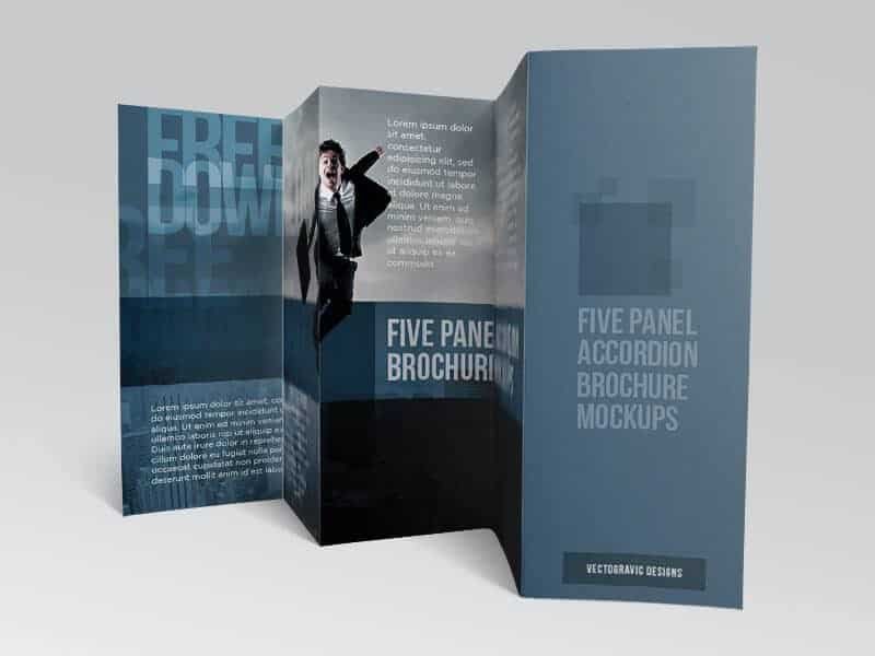 Free Five panel accordion brochure mockups