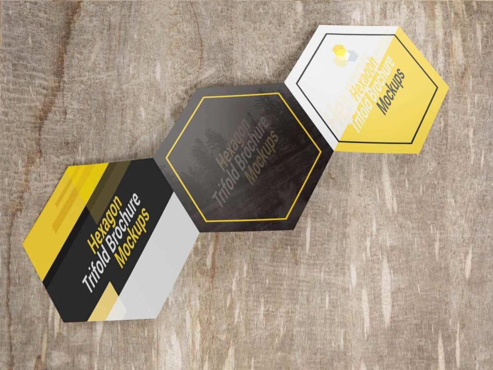  Hexagon Trifold Brochure Mockups 