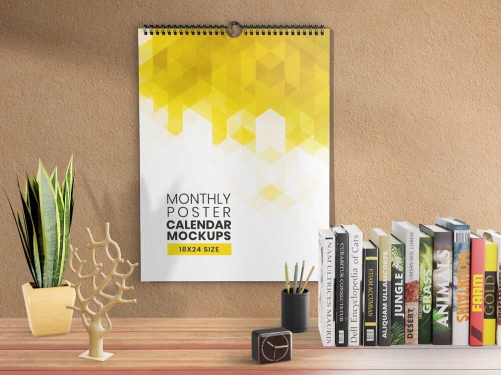  Monthly Poster Calendar Mockups 18×24 Size 