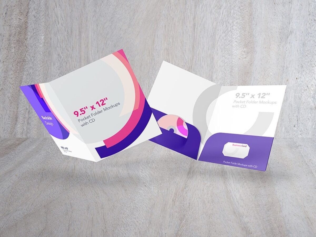 Pocket Folder Mockups with CD 9.5- x 12