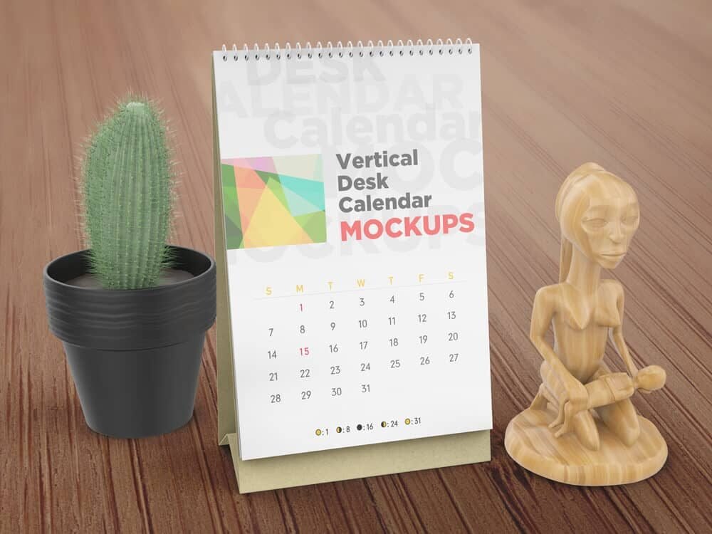  Realistic Vertical Desk Calendar Mockups 