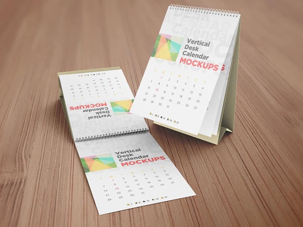  Realistic Vertical Desk Calendar Mockups 