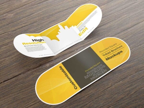 Rounded Square Tri-Fold Brochure Mockups