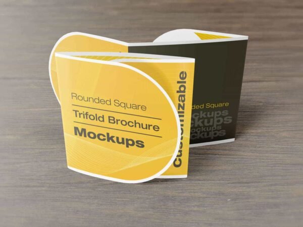 Rounded Square Tri-Fold Brochure Mockups
