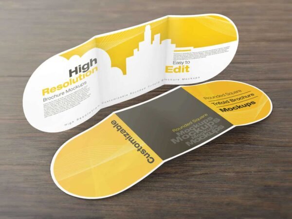 Rounded Square Tri-Fold Brochure Mockups