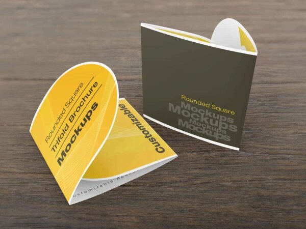 Rounded Square Tri-Fold Brochure Mockups