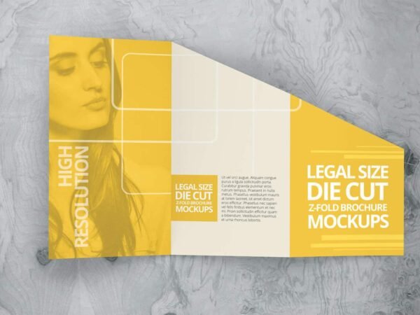 Customizable Z Fold Die Cut Brochure Mockups