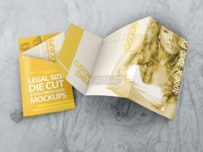 Customizable Z Fold Die Cut Brochure Mockups